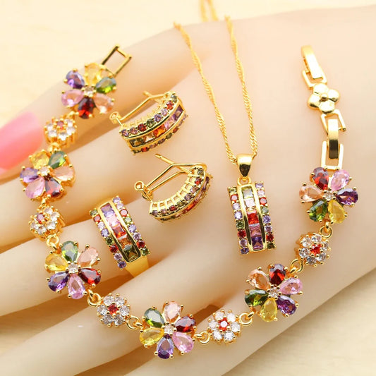 Multicolor Zirconia Gold Jewelry Set.